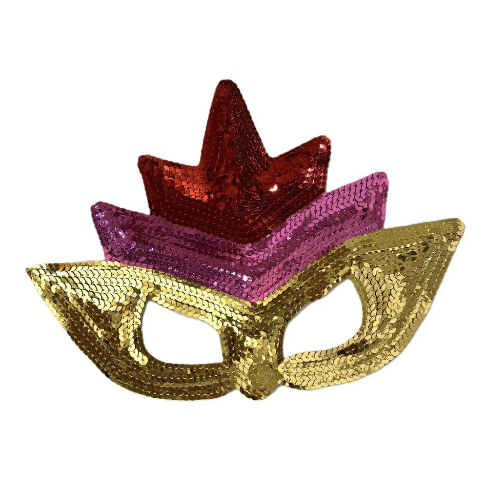Sequin Harlequin Mask Gold Purple Red New Old Stock